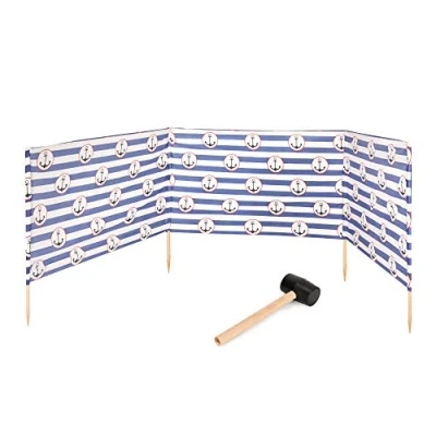 Image de Garronda Paravent Plage Coupe Vent Camping Brise avec Marteau en Caoutchouc GAEX001 (Rayures/Ancres 2, 4 m)