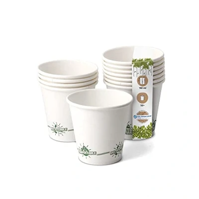Image de GREENBOX Gobelets en carton recyclables Blanc Avec icône EcoUp© et revêtement PLA 50 Coffee To go jetables biodégradables 180 ml