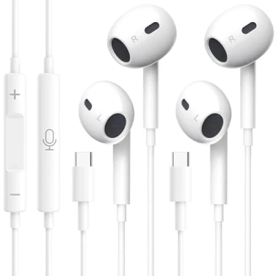 Image de 2Pack Écouteurs Filaire USB C,Écouteurs Intra Auriculaires HiFi Stéréo avec Isolation,Microphone et Contrôle du Volume Compatible i Phone16/15 Plus/ProMax,Galaxy S24/S23/Ultra/A53,i Pad Pro,Pixel