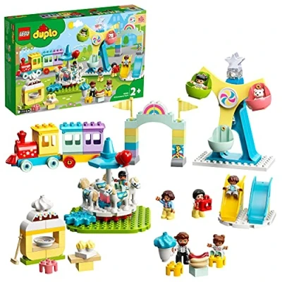 Image de LEGO 10956 Duplo Town Le Parc d’Attractions Jouet Enfant 2+ Ans avec Train, Carrousel et Grande Roue