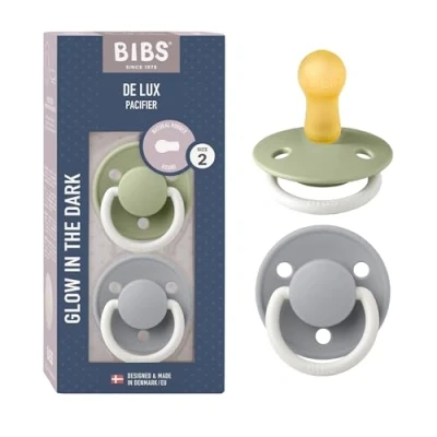 Image de Tétine BIBS de Lux. Lot 2 sucettes. Sans bisphénol A, Téterelle ronde. Latex caoutchouc naturel, Taille (6 18 mois), Sage NIGHT/Cloud NIGHT
