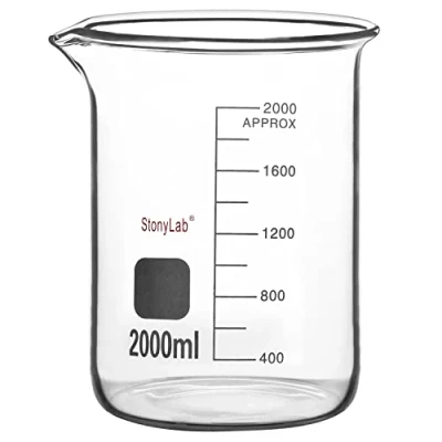 Image de stonylab Bécher en Verre, 1 Pack Verre Borosilicate Gradué Griffin de Forme Basse avec Bec verseur Laboratoire, 2000 ml