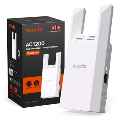 Image de Tenda A18 Pro Répéteur WiFi 5 AC1200 Amplificateur Puissant, Signal Renforcé, 2 Antennes 3dBi, Port Gigabit Mode Extenseur et AP, Connexion Stabilité Maximale pour Maison Bureau