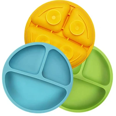 Image de PandaEar Assiettes en Silicone avec Ventouse pour bébé Pack de 3 vaisselle set Table Antidérapantes compartiments Incassable Divisées Passe au Lave et Micro ondes