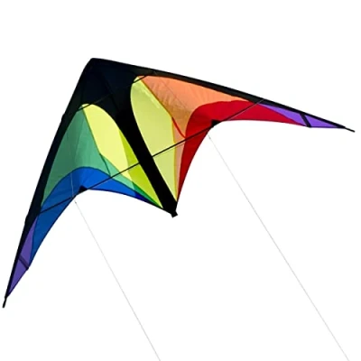 Image de CIM Cerf Volant pilotable Power Hawk Rainbow pour Vent léger à Fort Dimensions: 155x75cm y Compris Lignes de vol poignée avec Sangles