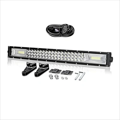 Image de WELLIT 32&quot; 405W Barre Lumineuse LED 12v 24v Triple Rangée 7D Combiné avec Câblage Rampe Phare Projecteur pour Voiture Véhicules Offroad Camions ATV (32 Pouces 405W+câblage)