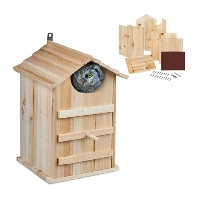 Image de Relaxdays Nichoir d’extérieur pour Chouettes, en Bois, à Suspendre, Trou d’envol H x L : 9,5 cm, Nature
