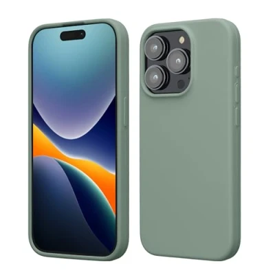Image de kwmobile Coque pour iPhone 15 Pro Housse de téléphone Fine en Silicone avec Surface Douce et Anti Choc Vert fumé