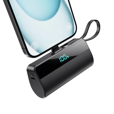 Image de Batterie Externe pour iPhone, 5500mAh Mini Power Bank avec Câble USB C Intégrés, 20W PD Charge Rapide Chargeur Portable Écran LCD Compatible iPhone 16/15/14/13/12/11/X/8/7/6 etc