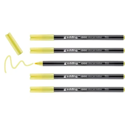 Image de edding 1300 feutre de coloriage fin pointe moyenne jaune citron 5 stylos ronde 2 mm pour dessiner et écrire l&#039;école, les mandalas, le doodling, bullet journals