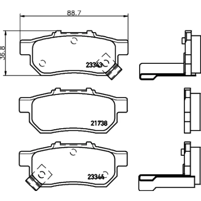 Image de HELLA 8DB 355 017 151 Jeu de plaquettes frein avec indicateur d&#039;usure HONDA: CIVIC 6 Hatchback, Jazz 3, 2