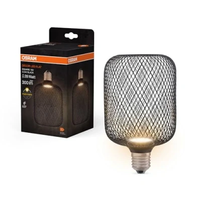 Image de OSRAM DECOR LED FLAT SQUARE quadratische flache Lampe mit 3.5W, 300lm/2700K in Warmweiß 827, frosted, aus Kunststoff Schwarz, E27 Schraubgewinde, nicht dimmbar, 100 mm Durchmesser.