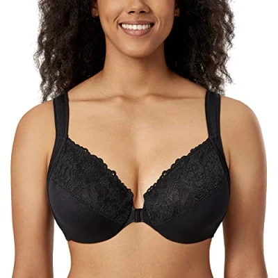 Image de DELIMIRA Femme Soutien Gorge avec Armatures Fermeture Devant Grande Taille Noir 115C