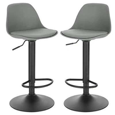 Image de EUGAD Tabourets de Bar Lot 2 pivotant,Tabouret en Cuir synthétique réglable Hauteur,Gris 0650BY