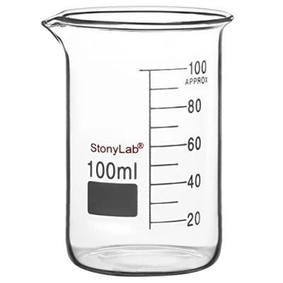 Image de stonylab Bécher en Verre, 1 Pack Verre Borosilicate Gradué Griffin de Forme Basse avec Bec verseur Laboratoire, 100 ml