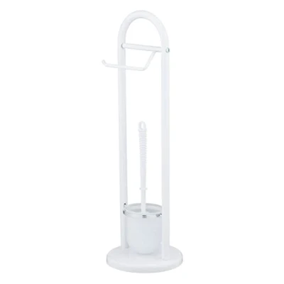 Image de WENKO Combiné WC 2 en 1 exclusif Siena Brosse avec tête blanche interchangeable et dérouleur papier toilette Accessoire Acier laqué DIM 19x63 cm Blanc