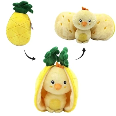 Image de LES DÉGLINGOS FLIPETZ Nugget Le Poussin/Ananas Poussin Cache réversible Peluche Toute Douce pour bébé Idées Cadeaux de Naissance, Jaune