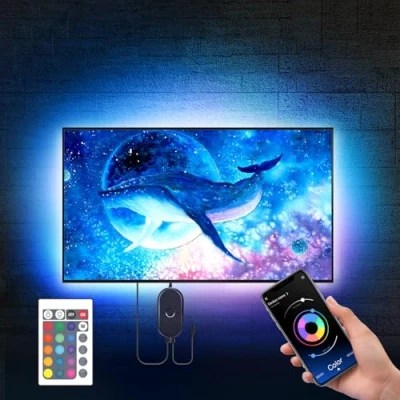 Image de Mexllex Ruban Led TV 5M, Bande Lumineuse 5050 RGB SMD Multicouleur Rétroéclairage avec Télécommande App pour 75&quot; 85&quot; HDTV, Alimenté par USB