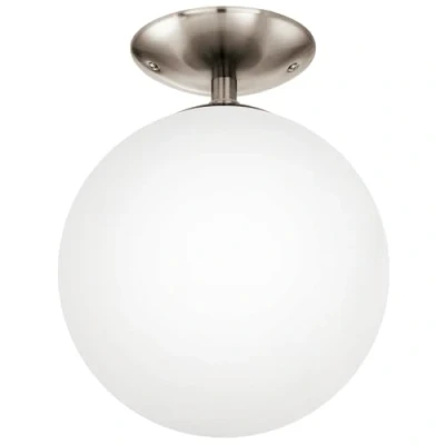Image de Eglo Luminaire plafonnier Rondo, lampe à boule en acier nickel mat et verre opaque blanc, lustre de salon, douille E27