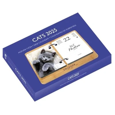 Image de DRAEGER PARIS Coffret éphéméride Agenda Yvon 2025 7 langues 365 feuillets et socle en bambou réutilisable 1 photo pour chaque jour de l&#039;année Chats Support prise rendez vous