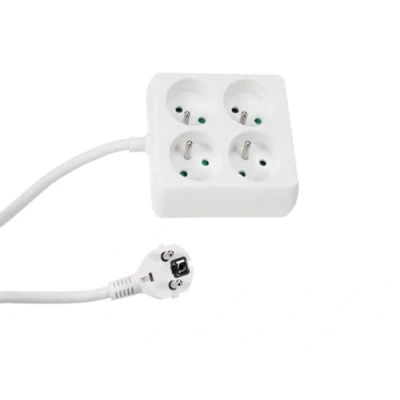 Image de Perel Bloc multiprise, 4 Prises avec Terre française (Type E), 1.5 m, 3G1.5, Usage intérieur, Forme carrée, Blanc