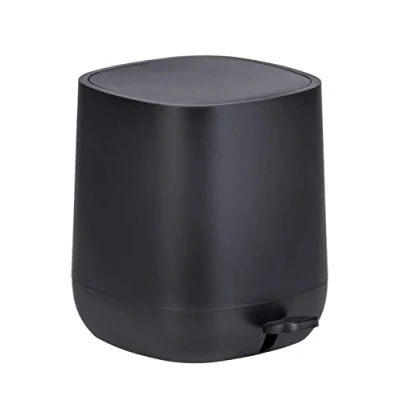 Image de WENKO Poubelle à pédale Design Davos, Fermeture avec Frein de Chute Easy Close, Petite Salle Bain capacité 6,5L, Plastique Exempt BPA, 23,5x26 x 27,5 cm, Noir Mat