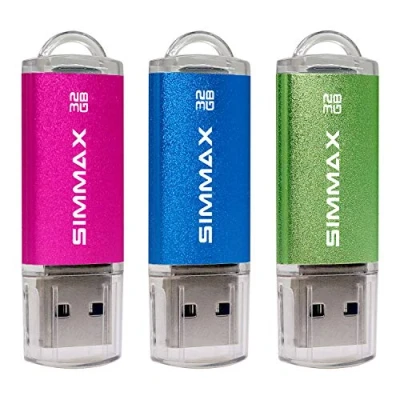 Image de SIMMAX Clé USB 32 Go Lot de 3 Mémoire Stick 2.0 Flash Drive Stockage Disque Pendrive (32Go Rose Bleu Vert)
