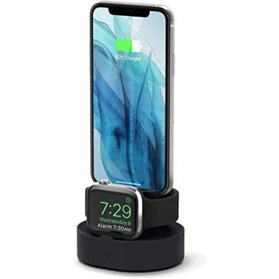 Image de elago Station de Charge 2 en 1 Compatible avec Apple Watch Série 10/9/8/7/6/5/4/3/2/1/SE, AirPods 2/1, iPhone [Câbles Non Inclus] (Noir)