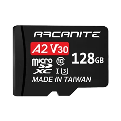 Image de ARCANITE 128 Go Carte mémoire microSDXC avec adaptateur SD A2, UHS I U3, V30, 4K, C10, microSD, Go, Vitesse de lecture maximale 95 Mo/s