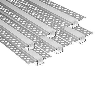 Image de Besseto Lot de 6 profilés LED en aluminium 1 m, sans taches, pour cloison sèche avec diffuseur laiteux et capuchons d&#039;extrémité