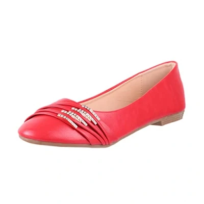 Image de Elara Femmes Ballerines Confortable Cuir Optique Rhinestones Plat Chunkyrayan B069 BL Rot 41