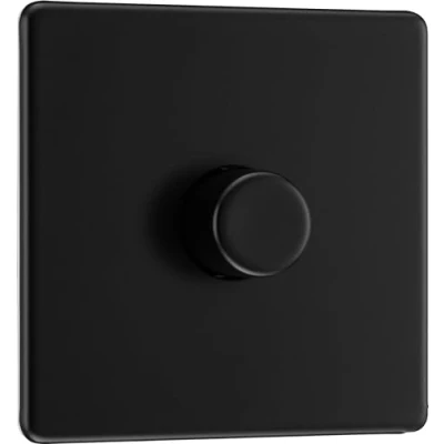Image de BG Electrical FFB81 Variateur d&#039;intensité intelligent à paroi unique, 2 voies, plaque frontale sans vis, plate de qualité supérieure, noir mat, 200 W