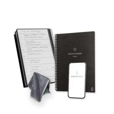 Image de Rocketbook Fusion Agenda Non Daté Réutilisable, Taille Executive 15 cm x 22,4 cm, Noir Objectifs, Calendrier Mensuel et Hebdomadaire, « To Do Lists » Quotidiennes, Pages Lignées Pointillées