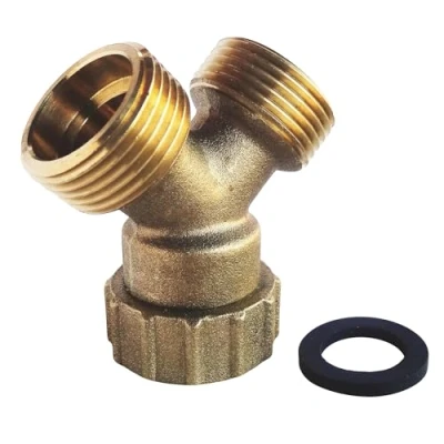 Image de SOMATHERM FOR YOU, Raccord de jonction en Y pour tuyau d&#039;alimentation machine à laver Ecrou tournant 3/4&quot; Double sortie Mâle Laiton brut Installation facile et durable (joint non fourni)