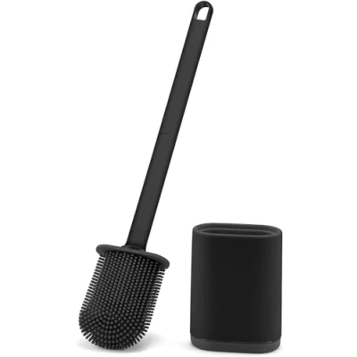 Image de Feelhap Brosse WC Silicone,Brosse de Toilette en Silicone avec Support à Séchage Rapide,Brosse Balayette Toilettes Manche Long,Montage Mural/au Sol,Noir
