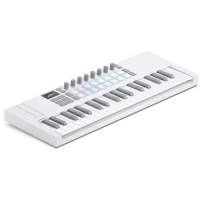 Image de Novation Launchkey mini 37 Blanc [MK4] — clavier maître MIDI USB portable de touches avec intégration aux STAN. mode Chord, Scale et arpégiateur. Bundle logiciels musicaux fourni.