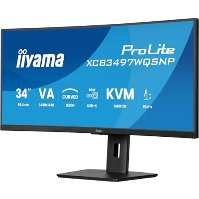 Image de iiyama XUB3497WQSNP B1, 34&quot;, VA, 3440x1440/120Hz, 2HDMI/1DP/1USBC, Has, RJ45, PD95W, KVM