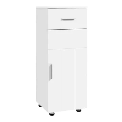 Image de EUGAD Meuble Salle de Bain sur Pied, Armoire Rangement, Placard avec 1 Porte, Tiroir, Étagère Ajustable, d’appoint pour Entrée, Salon, Cuisine, Chambre, 30x30x80cm, Blanc