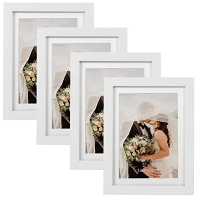 Image de EXYGLO Cadre Photo 13x18 cm Lot de 4 avec Passe Partout ou 15x20 sans Partout, Mural Blanc et à Poser Verticale/Horizontale