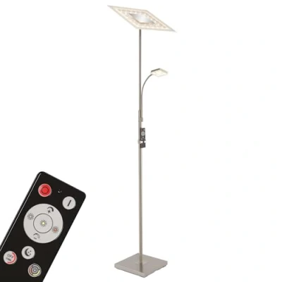 Image de BRILONER Leuchten Lampadaire LED avec bras de lecture, à intensité variable en continu télécommande, métal, 28 W, 2500 lumens, nickel mat, hauteur 1,80 m, 24 W