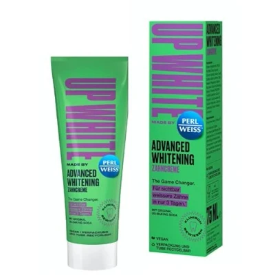 Image de UP White by PERLWEISS Advanced Whitening Dentifrice, avec soda américain d&#039;origine, réduit le jaunissement, nettoyage en douceur, 75 ml