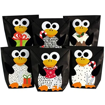 Image de Papierdrachen Calendrier de l&#039;Avent DIY à remplir Pingouins perforés avec 24 Sacs en Papier Noir soi même et Noël 2021 pour Les Enfants.