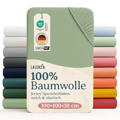 Image de Laleni Draps Housses 100x100 cm en Jersey Drap Housse Bebe certifié Oeko TEX 100% Coton Tapis de Parc Matelas lit Parapluie Vert