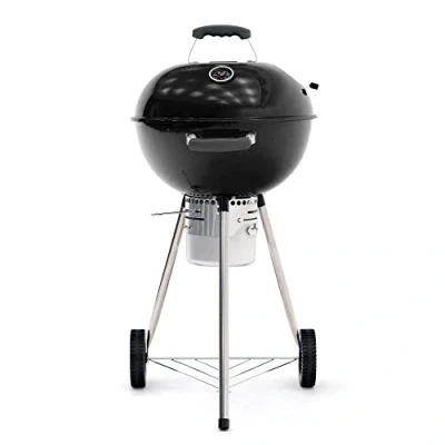 Image de KEKAI Yellowstone Barbecue à charbon portable avec roues 58 x 47 100 cm en acier inoxydable rond couvercle de protection et allume feu finition émaillée noire