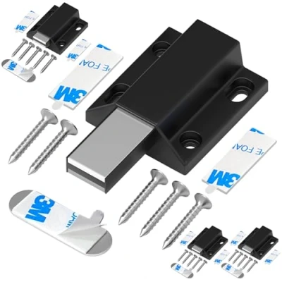 Image de Serrure à Pression Magnétique sans Clous Tonitrui Push Open Magnetic Touch Lock Porte de Cuisine d&#039;armoire Fermeture et d&#039;éjection La Serrure(Noir 4 Pièces)