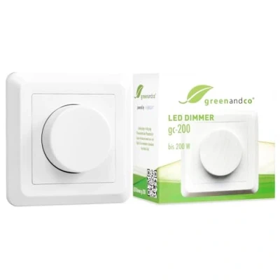 Image de greenandco® gc 200 Variateur d&#039;intensité LED rotatif de 1 W, convient aussi pour les ampoules classiques et circuits va vient, encastrable, blanc