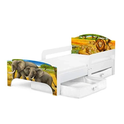 Image de Leomark Smart Moderne Lit d&#039;enfant Toddler 140x70 Blanche Simple avec Un Tiroir, pour Enfant Rangement et Matelas, Tiroir en Textile 2 Pièces