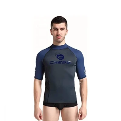 Image de Cressi Hydro Men’S Premium Rash Guard S.Sleeves Maillot Manches Courtes, en Tissu élastique spécial, Protection Solaire UV (UPF) 50+ Mixte, Noir/Bleu, S/2