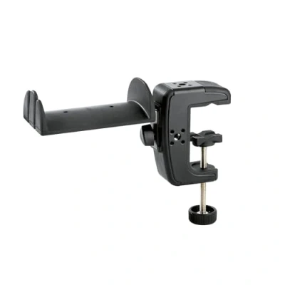 Image de K&amp;M 16085 Porte casque avec pince de table Noir en acier support caoutchouté pour 2 casques supra auriculaires