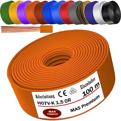 Image de Câble conducteur H07 V K 1 x 1,5 mm² Orange Flexible 5 m, 10 20 25 30 40 50 m à 100